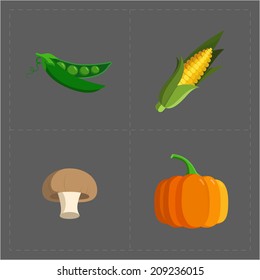 Colorful Vegetable Icon Set on Grey Background