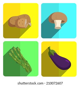 Colorful Vegetable Icon Set on Bright Background