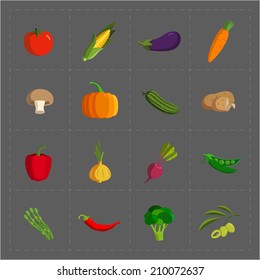 Colorful Vegetable Icon Set on Grey Background