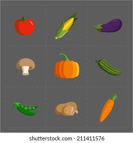 Colorful Vegetable Icon Set on Grey Background