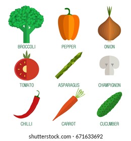 Colorful vegetable icon set on white background. Vegetable vector icon