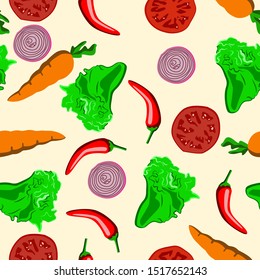 colorful vegetable patterns arranged randomly and tightly, for decoration, fabric, textiles and wrapping paper