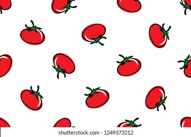 Colorful vegetable seamless template, vector illustration of tropical summer with hand drawing tomato on white background.