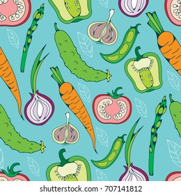 Colorful vegetable set seamless vector pattern background