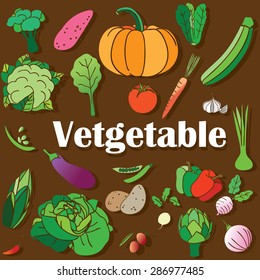Colorful vegetables icons on the brown color background