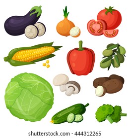 Colorful vegetables icons set. Template for cooking, restaurant menu and vegetarian food