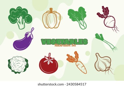 Colorful Vegetables Illustration Vector Set	