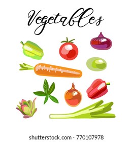 Colorful vegetables on a white background. Isolated Vector Illustration.
