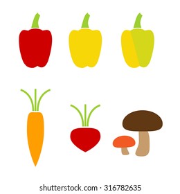 Colorful vegetables vector icons with white background