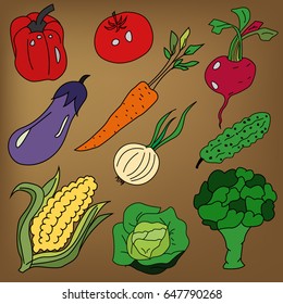 colorful vegetables vector set isolated template icons high quality different hand-drawn salad healthy produce symbol organic low design concept autumn leaf leaves herbal herb plant collection farm
