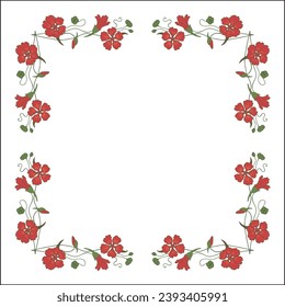 Colorful vegetal ornamental frame with nasturtium flowers, decorative border, corners for greeting cards, banners, business cards, invitations, menus. Isolated vector illustration.	