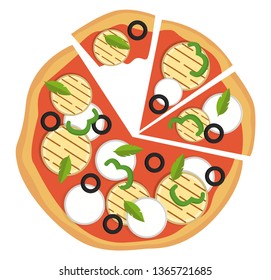 Colorful vegetarian pizza illustration vector on white background