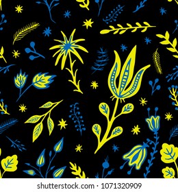 
Colorful vegetation seamless pattern vector illustration hand drawing on black background