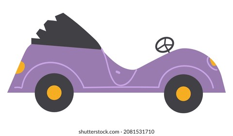 Colorful vehicle concept. Retro purple car with folding roof. Modern sports automobile. Transport for city. Design element for apps. Cartoon flat vector illustration isolated on white background