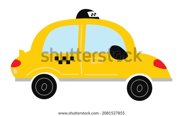 Colorful vehicle concept. Sticker with yellow\
taxi or car. Transportation service in city. Design element for\
social network, application. Cartoon flat vector illustration\
isolated on white\
background