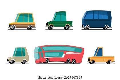 Colorful Vehicles Set in Flat Style