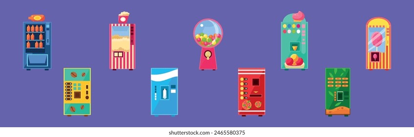 Colorful Vending Machine Sell Different Item Vector Set