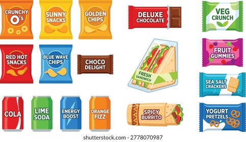 Colorful Vending Machine Vector Set Featuring Snack Drink Coffee Dessert and Popcorn Dispenser Illustrations.eps
