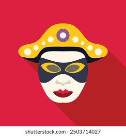 Colorful venetian carnival mask with a yellow hat, representing the mystery and festivity of this iconic italian celebration