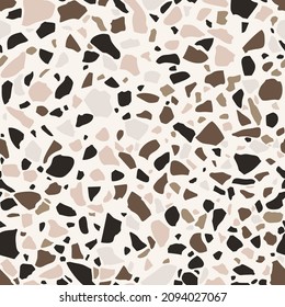 Colorful venetian terrazzo imitation, seamless pattern. Realistic marble texture with stone fragments. Modern minimalistic floor tile for interior decoration. Trendy abstract vector illustration.