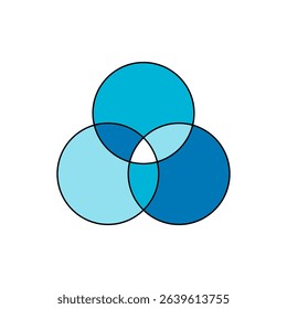 Colorful Venn Diagram with Overlapping Circles. Illustration of a vibrant three-circle Venn diagram with overlapping regions in primary colors.