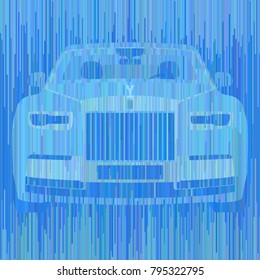 Colorful verical stripes in blue shades form the car. Modern unique geometric style. Original print. Color is the power