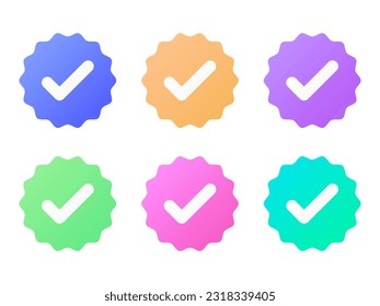 Colorful verified tick mark, check mark icon set in flat style design for website, app, UI, isolated on white background. Payment is done tick symbol. Validation concept. EPS 10 vector illutration.