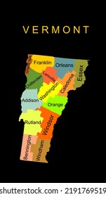 Colorful Vermont State vector map silhouette illustration isolated on black background. High detailed  illustration. United state of America country. Vermont line contour travel map separated counties