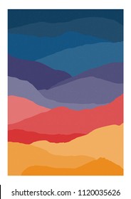 Colorful vertical background or card template with abstract waves or layers of bright colors. Backdrop with desert or mountain landscape. Creative vector illustration in contemporary art style