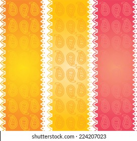 Colorful vertical banners in traditional Indian style with paisley design