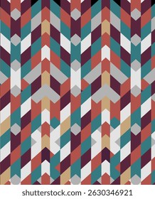 Colorful vertical chevron-style pattern in warm retro tones. Perfect for wallpapers, fashion textiles, packaging, and decorative applications.