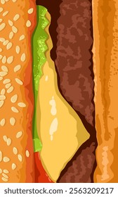 Colorful vertical Closeup hamburger condiment sesame seed background texture