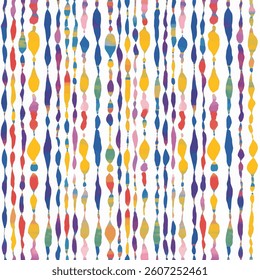 Colorful, vertical hanging beads on a white background, tie-dye pattern, tie-dye seamless pattern, Vector illustration background for print the paper.