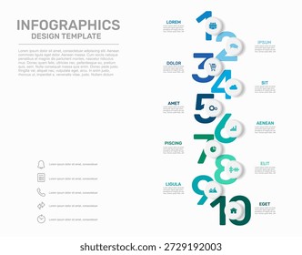 Colorful vertical infographic with numbered steps and icons, ideal for timelines, workflows, or process presentations. Vector illustration.