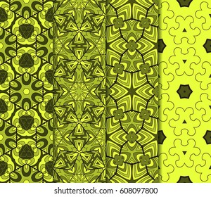 colorful Vertical seamless patterns set, abstract floral geometric texture. Ornament for interior design, greeting cards, birthday or wedding invitations, paper print. Ethnic background in east style.