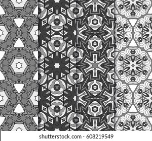 colorful Vertical seamless patterns set, abstract floral geometric texture. Ornament for interior design, greeting cards, birthday or wedding invitations, paper print. Ethnic background in east style.