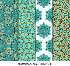 colorful Vertical seamless patterns set, abstract floral geometric texture. Ornament for interior design, greeting cards, birthday or wedding invitations, paper print. Ethnic background in east style.