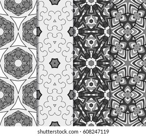 colorful Vertical seamless patterns set, abstract floral geometric texture. Ornament for interior design, greeting cards, birthday or wedding invitations, paper print. Ethnic background in east style.