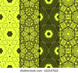colorful Vertical seamless patterns set, abstract floral geometric texture. Ornament for interior design, greeting cards, birthday or wedding invitations, paper print. Ethnic background in east style.