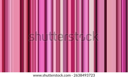 Colorful vertical stripe artwork in various pink shade with light and shadow interplay for volumetric and immersive look. Bright and bold vertical lines of spatial geometry arranged randomly. Vector