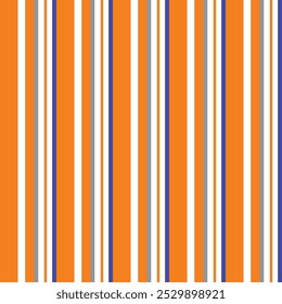 Colorful vertical stripes pattern. Vector seamless texture with thin and thick straight lines. Simple funky abstract geometric striped background in bright colors, white, orange, blue

