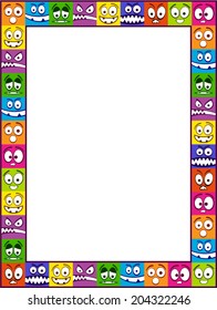 Colorful vertical vector photo frame made of smiling faces.