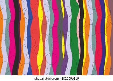 colorful vertical waves. Striped texture. Decorative fashion lines. wallpaper concept. black circles. vector background. 