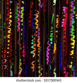Colorful vertical wavy lines on dark backdrop. Seamless texture. Abstract vector background for web page, banners backdrop, fabric, home decor, wrapping