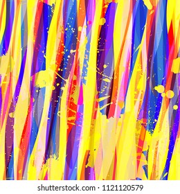 Colorful vertical wavy stripes and blots. Splatter seamless texture. Abstract vector background for web page, banners backdrop, fabric, home decor, wrapping