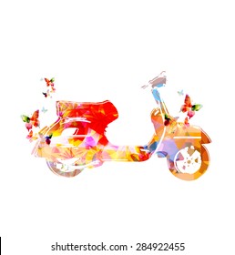 Colorful vespa with butterflies, flower ornamented design 
