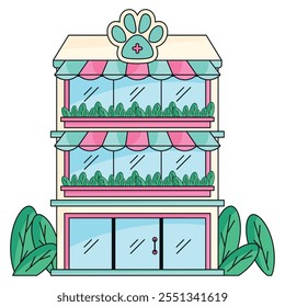 Colorful veterinary clinic with greenery accents, Vector