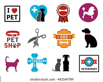 colorful veterinary icons with pet and concept symbols