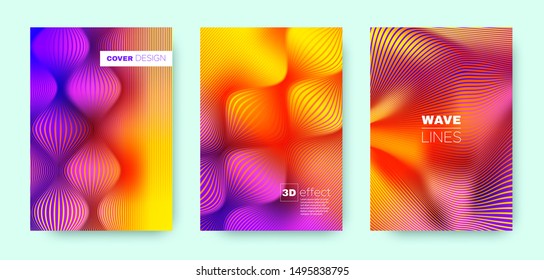 Colorful Vibrant Banner. Vector 3d Illustration. Movement Halftone Texture. Bright Geometric Covers Set. Multicolor Illustration. Abstract 3d Stripe Poster. Rainbow Halftone Texture.