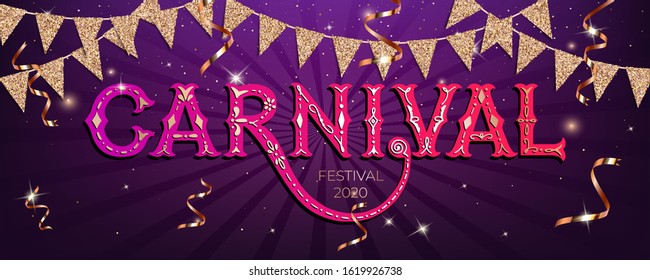 Colorful, vibrant carnival poster. Greeting card festival of music and dance. Vector background for holiday poster.